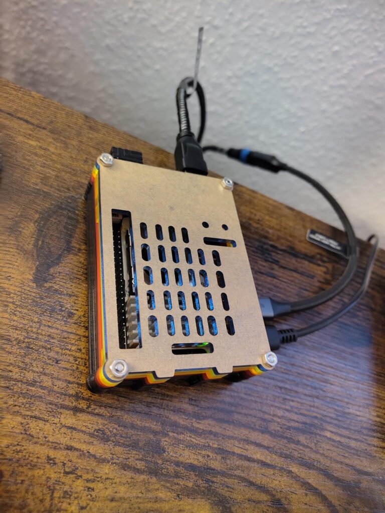 A Raspberry Pi 5 in a fan-friendly case.